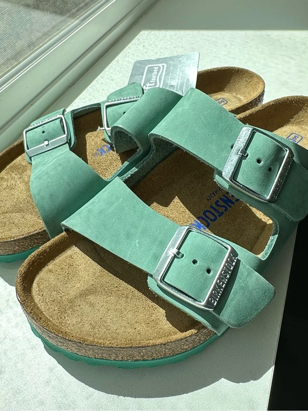 Birkenstock Women's Arizona sandal sage green nubuck leather 39 wide NWT - Picture 3 of 9